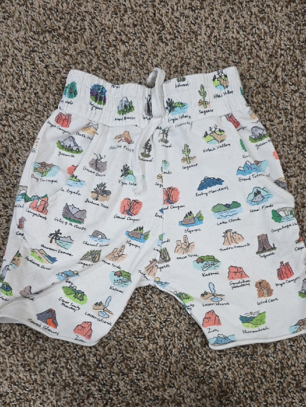 Kids White Drawstring Shorts with Colorful Map Print